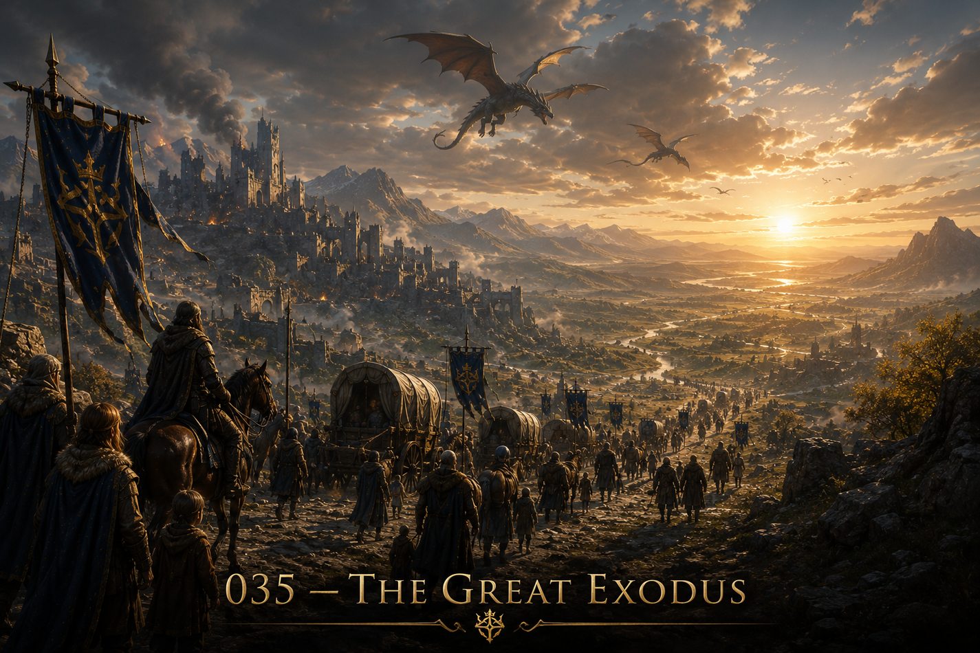 Travelers crossing the wilds during the Great Exodus