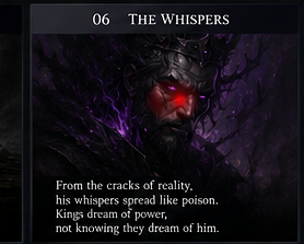 Glowing red eyes watching a ruined throne hall from darkness