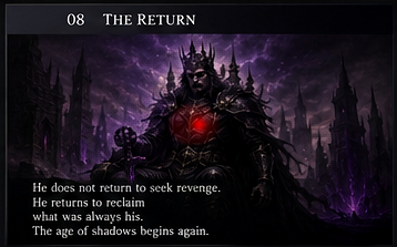 The Shadow King returning beneath the eclipse with glowing red eyes