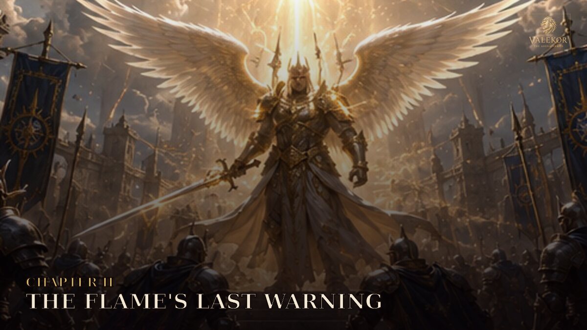 A white celestial flame descending through a dark sanctuary