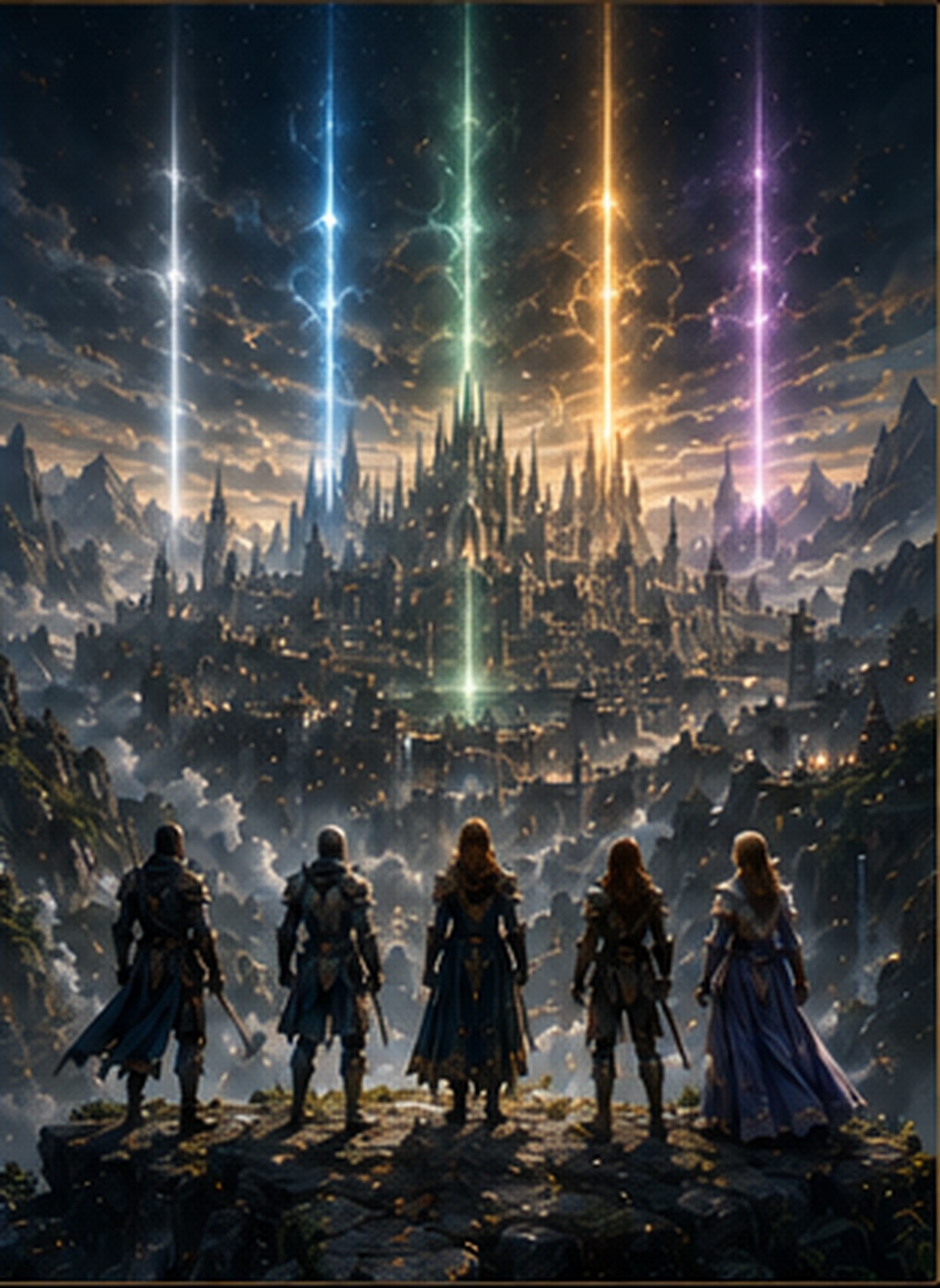 Five colored beams answering the awakening of the Eternal Flame