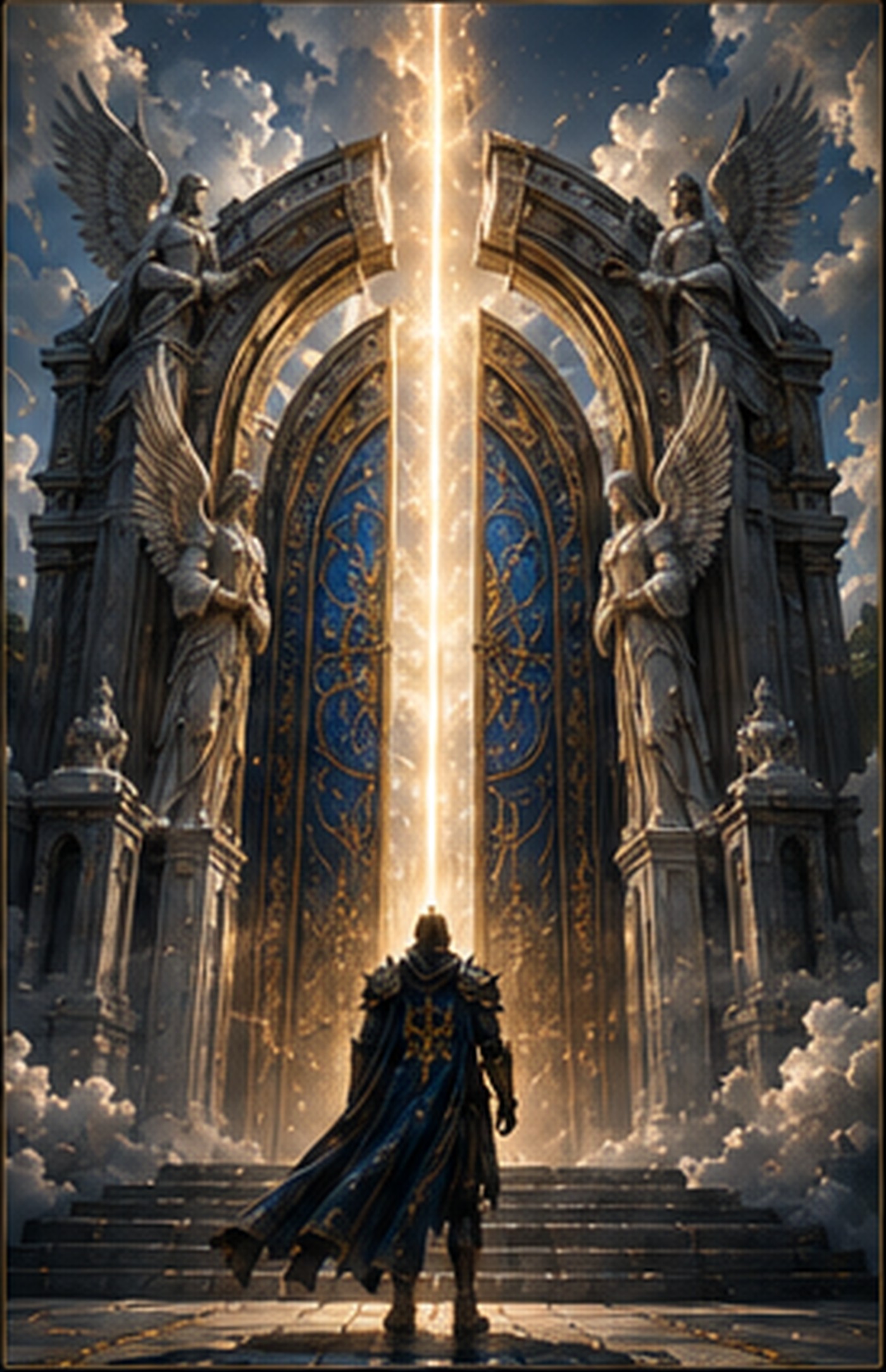The towering Celestial Gates guarded by winged statues