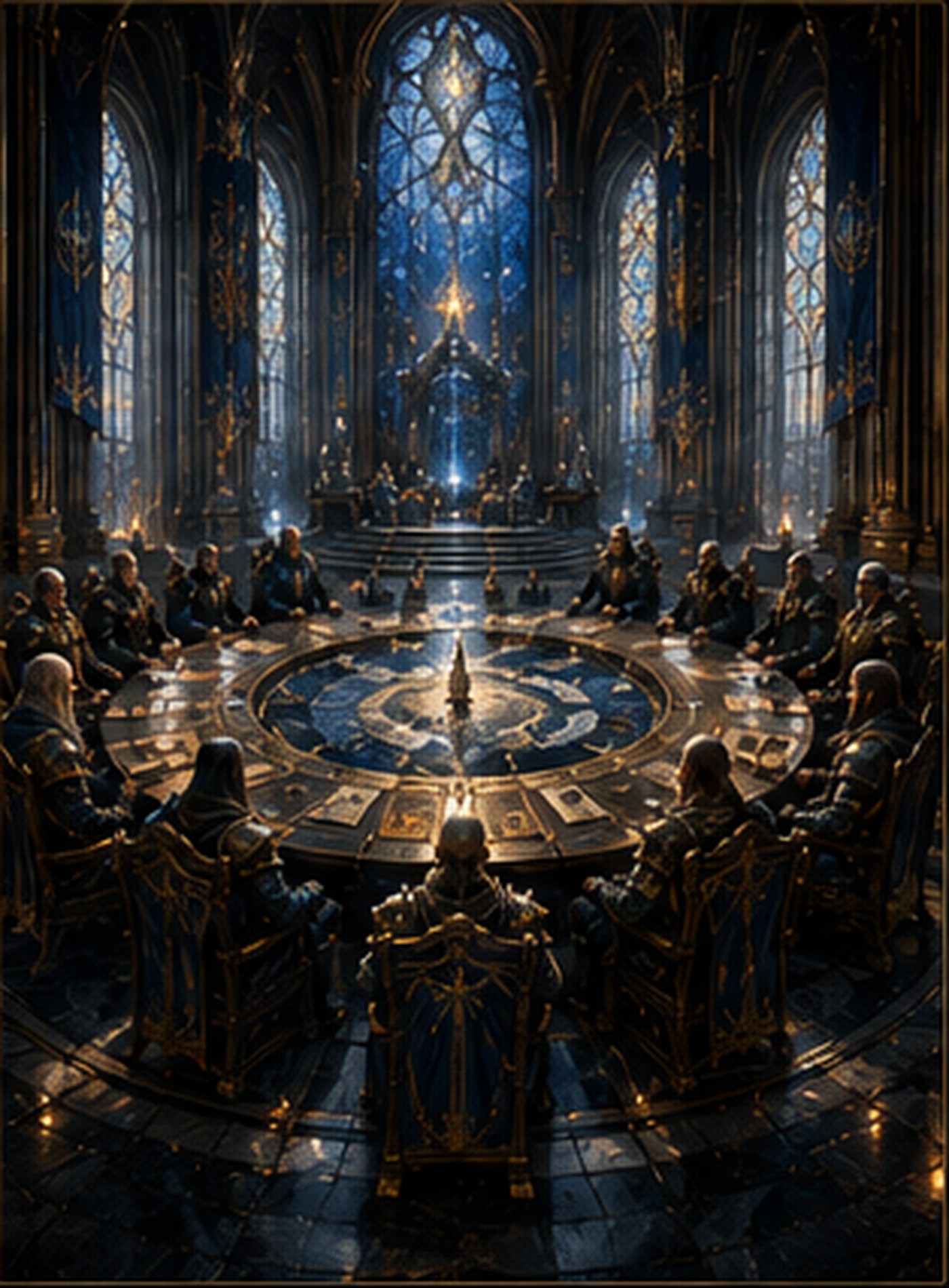 The Council of Light assembled around the living map of Valekor